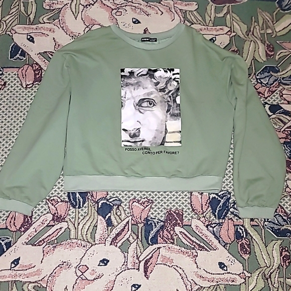 Shein Cropped sweater lightweight pullover Statue Man graphic long sleeve i4 - Picture 1 of 4